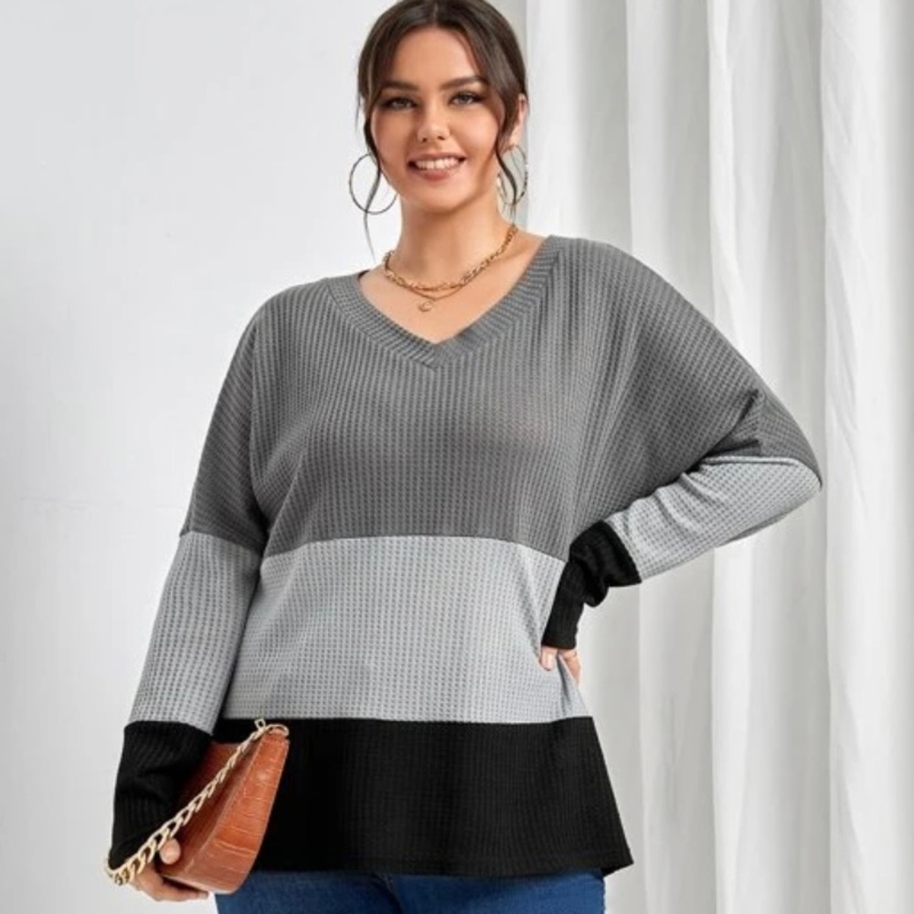 SHEIN EMERY ROSE Plus Color Block Waffle Knit Tee